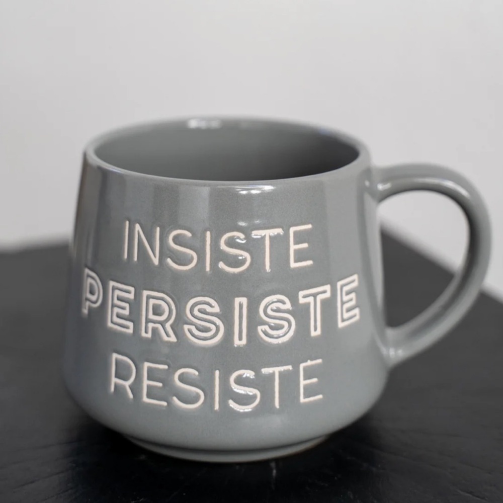Insiste Persiste Resiste 14 oz Gray Mug